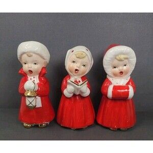 3 Vtg 60's Ceramic Open Mouth Christmas Carolers Figurines Fine A Quality Japan